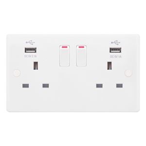Picture of 2 gang switched socket c/w 2 USB point
BUDGET soft edge usb socket