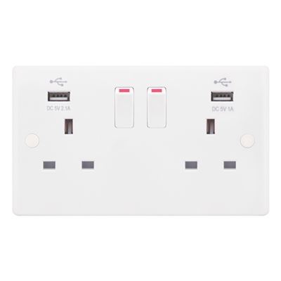 Picture of 2 gang switched socket c/w 2 USB point
BUDGET soft edge usb socket