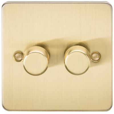 Picture of 2GANG 2WAY  DIMMER FLAT PLATE
10-200W/LED 5-150W BRUSHED BRASS