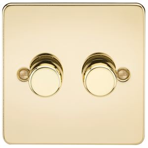Picture of 2GANG 2WAY  DIMMER FLAT PLATE
10-200W/LED 5-150W POLISHED BRASS