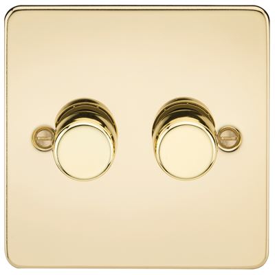 Picture of 2GANG 2WAY  DIMMER FLAT PLATE
10-200W/LED 5-150W POLISHED BRASS