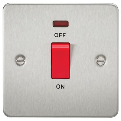 Picture of 45A DP  SWITCH  C/W NEON FLAT PLATE
1 GANG BRUSHED CHROME