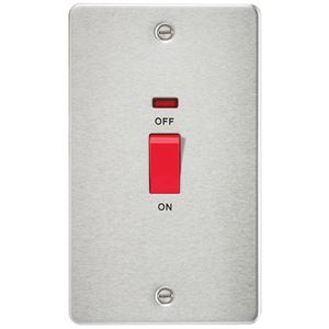 Picture of 45A DP  SWITCH  C/W NEON FLAT PLATE
2 GANG BRUSHED CHROME