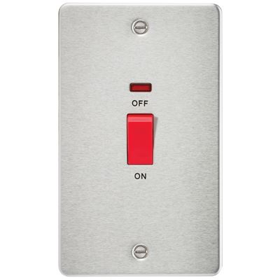 Picture of 45A DP  SWITCH  C/W NEON FLAT PLATE
2 GANG BRUSHED CHROME