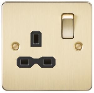 Picture of 1 GANG SOCKET SWITCHED FLAT PLATE
BLACK INSERT BRUSHED BRASS