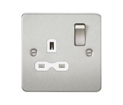 Picture of 1 GANG SOCKET SWITCHED FLAT PLATE
WHITE INSERT BRUSHED CHROME
