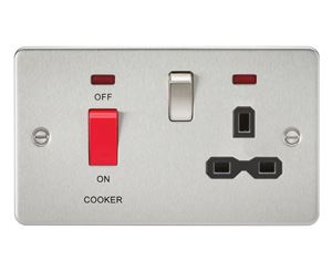 Picture of 45A DP  SWITCH   NEON  FLAT PLATE
SWITCH AND 13A SOCKET  BRUSHED CHROME BLK/INS