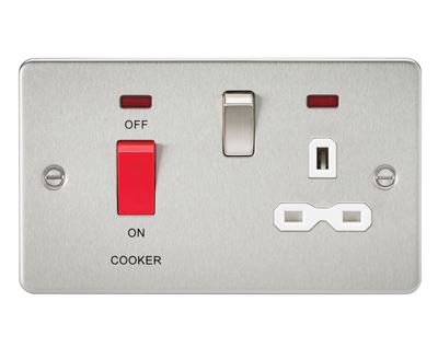 Picture of 45A DP  SWITCH  NEON  FLAT PLATE
SWITCH AND 13A SOCKET  BRUSHED CHROME WH/INS