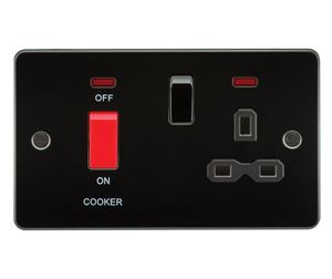 Picture of 45A DP  SWITCH  NEON  FLAT PLATE
SWITCH AND 13A SOCKET  GUNMETAL BLK/INS