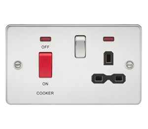 Picture of 45A DP  SWITCH   NEON  FLAT PLATE
SWITCH AND 13A SOCKET  POLISHED CHROME BL/INS