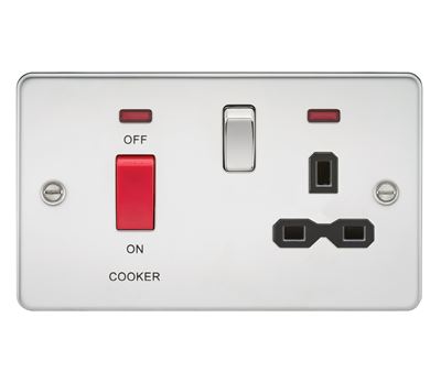 Picture of 45A DP  SWITCH   NEON  FLAT PLATE
SWITCH AND 13A SOCKET  POLISHED CHROME BL/INS