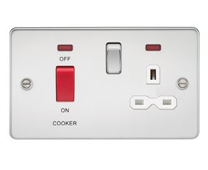 Picture of 45A DP  SWITCH   NEON  FLAT PLATE
SWITCH AND 13A SOCKET  POLISHED CHROME WH/INS