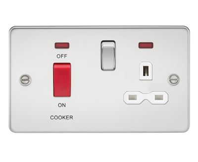 Picture of 45A DP  SWITCH   NEON  FLAT PLATE
SWITCH AND 13A SOCKET  POLISHED CHROME WH/INS