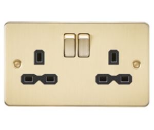 Picture of 2 GANG SOCKET FLAT PLATE
BLACK  INSERT BRUSHED BRASS