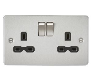 Picture of 2 GANG SOCKET FLAT PLATE
BLACK  INSERT BRUSHED CHROME