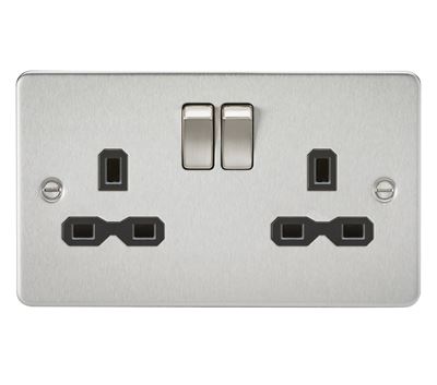 Picture of 2 GANG SOCKET FLAT PLATE
BLACK  INSERT BRUSHED CHROME