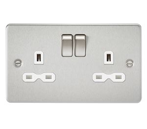 Picture of 2 GANG SOCKET FLAT PLATE
WHITE  INSERT BRUSHED CHROME