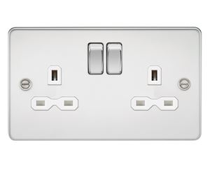 Picture of 2 GANG SOCKET FLAT PLATE
WHITE  INSERT POLISHED CHROME