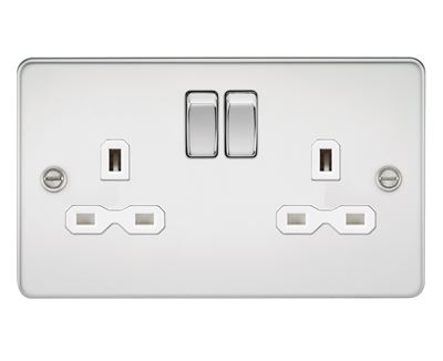 Picture of 2 GANG SOCKET FLAT PLATE
WHITE  INSERT POLISHED CHROME