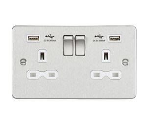 Picture of 2 GANG SOCKET  FLAT PLATE
C/W DUAL USB CHARGER BRUSHED CHROME WH/INS