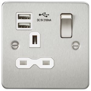 Picture of 1 GANG SOCKET  FLAT PLATE
C/W DUAL USB CHARGER BRUSHED CHROME WH/INS