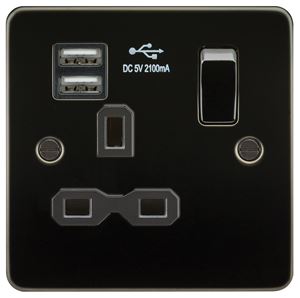 Picture of 1 GANG SOCKET  FLAT PLATE
C/W DUAL USB CHARGER GUNMETAL  BLK/INS