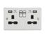 Picture of 2 GANG SOCKET  FLAT PLATE
C/W DUAL USB CHARGER BRUSHED CHROME BLK/INS