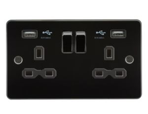 Picture of 2 GANG SOCKET  FLAT PLATE
C/W DUAL USB CHARGER GUNMETAL  BLK/INS