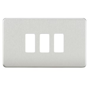 Picture of 2 GANG PLATE 3 MOD BRUSHED CHROME GRID PLATE
SWITCH PLATE KNIGHTSBRIDGE