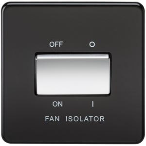 Picture of 1 FAN ISOLATOR SWITCH  SCREWLESS FLAT PLATE
MATT BLACK CHROME SWITCH