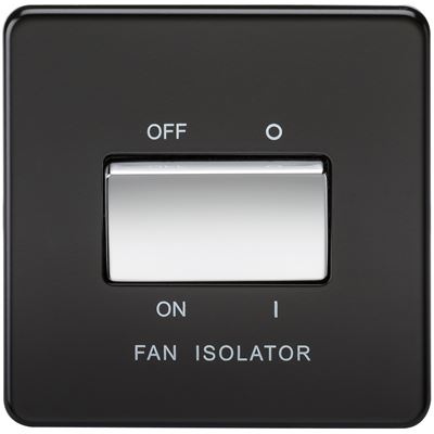 Picture of 1 FAN ISOLATOR SWITCH  SCREWLESS FLAT PLATE
MATT BLACK CHROME SWITCH