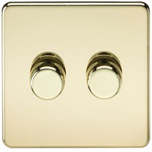 Picture of 2GANG 2WAY  DIMMER  SCREWLESS
10-200W/5-150W LED POLISHED BRASS