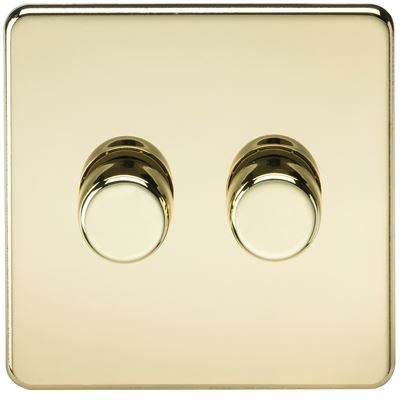 Picture of 2GANG 2WAY  DIMMER  SCREWLESS
10-200W/5-150W LED POLISHED BRASS