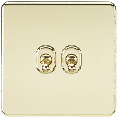 Picture of 2GANG 2WAY  TOGGLE SWITCH  SCREWLESS FLAT
POLISHED BRASS