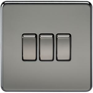 Picture of 3GANG 2WAY  SWITCH  SCREWLESS FLAT PLATE
BLACK NICKEL