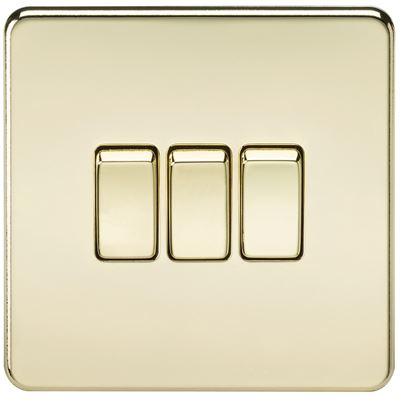 Picture of 3GANG 2WAY  SWITCH  SCREWLESS FLAT PLATE
POLISHED BRASS