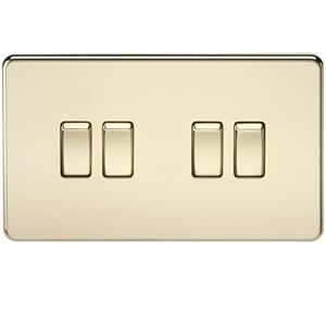 Picture of 4GANG 2WAY  SWITCH  SCREWLESS FLAT PLATE
POLISHED BRASS
