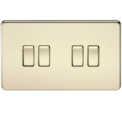 Picture of 4GANG 2WAY  SWITCH  SCREWLESS FLAT PLATE
POLISHED BRASS