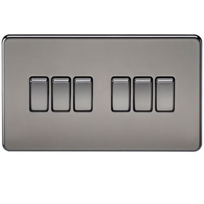Picture of 6GANG 2WAY  SWITCH  SCREWLESS FLAT PLATE
BLACK NICKEL