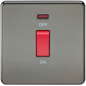 Picture of 45A DP  SWITCH  C/W NEON SCREWLESS FLAT PLATE
1 GANG BLACK NICKEL