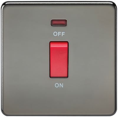 Picture of 45A DP  SWITCH  C/W NEON SCREWLESS FLAT PLATE
1 GANG BLACK NICKEL