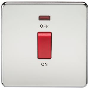Picture of 45A DP  SWITCH  C/W NEON SCREWLESS FLAT PLATE
1 GANG POLISHED CHROME