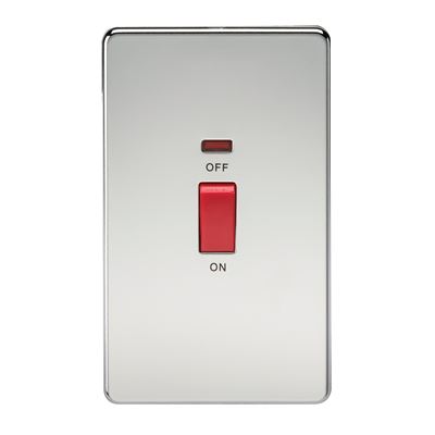 Picture of 45A DP  SWITCH  C/W NEON SCREWLESS FLAT PLATE
2 GANG POLISHED CHROME