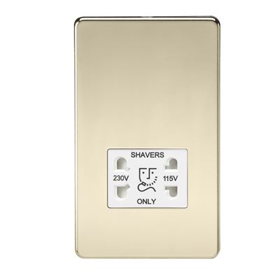 Picture of 115V/230V SHAVER SOCKET SCREWLESS PLATE
WHITE INSERT POLISHED BRASS