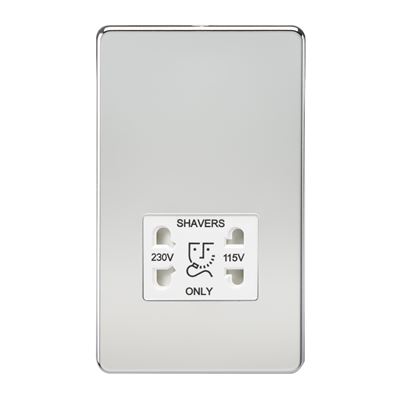Picture of 115V/230V SHAVER SOCKET SCREWLESS PLATE
WHITE INSERT POLISHED CHROME