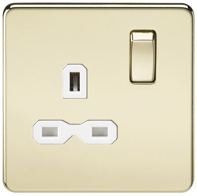 Picture of 1 GANG SOCKET POLISHED BRASS WHITE INSERT
SCREWLESS FLAT PLATE