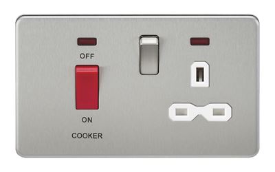 Picture of 45A DP  SWITCH  NEON SCREWLESS
SWITCH AND 13A SOCKET  BRUSHED CHROME WH/INS