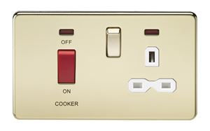 Picture of 45A DP  SWITCH NEON SCREWLESS
SWITCH AND 13A SOCKET  POLISHED BRASS WH/INS