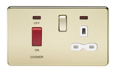 Picture of 45A DP  SWITCH NEON SCREWLESS
SWITCH AND 13A SOCKET  POLISHED BRASS WH/INS