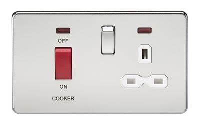 Picture of 45A DP  SWITCH  NEON SCREWLESS
SWITCH AND 13A SOCKET  POLISHED CHROME WH/INS